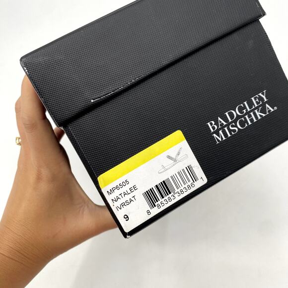 Badgley Mischka Natalee Ivory Satin Flat Sandals - Picture 6 of 6